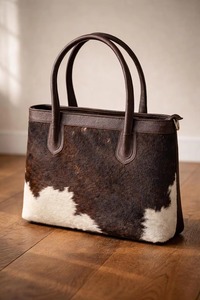 Bohemian Hair on Cowhide Leather Genuine Leather <b>Vintage</b> Zipper Closure Lightweight Shoulder <b>Tote</b> <b>Bag</b> - Product Image 5