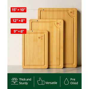 Set di Taglieri in Legno di Bambù per Preparazione Pasti con Scanalatura Profonda per il Succo e Manici Laterali per Tagliare e Servire - Product Image 3