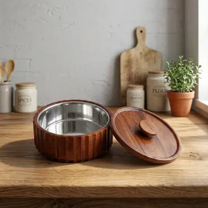 Boîte à roti en bois avec casserole intérieure en acier, boîte à chapati avec couvercle, marmite multifonction pour roti, curry, daal, cuisine, salle à manger, vaisselle - Product Image 5