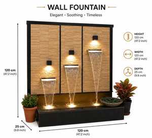 Fontaine murale rectangulaire moderne d'intérieur à triple cascade, style aquarium LED, finition en pierre polie pour villa - Product Image 4