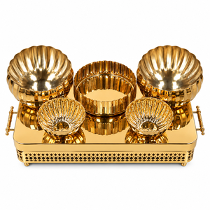 Kavoreza Royal Design Plat de service en acier inoxydable martelé doré, support de buffet orné, finition miroir, durable et éco-responsable - Product Image 4