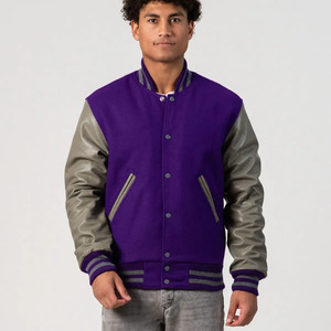 Chaqueta Bomber Varsity de Lana y Cuero para Hombre al por Mayor, Cuerpo de Lana Premium, Mangas de Cuero Genuino, Puños Acanalados y Botones a Presión, Estilo Urbano - Product Image 1