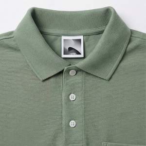 Polo à manches courtes pour homme, vert olive, avec poche, coupe classique, en coton Oxford uni, respirant, tissé - Product Image 4