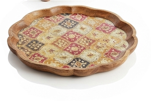 Plateau de service en bois grande capacité, planche de service portable avec motif gravé, style rustique moderne, pour fêtes et tables à manger, plateau pour aliments - Product Image 2