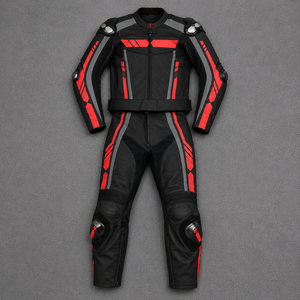 Combinaison de moto unisexe à manches longues en cuir noir et rouge respirante 500g avec protection CE, coupe-vent, design color block, toutes saisons - Product Image 3