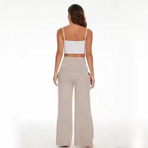 Pantalon large taille basse en lin respirant pour femme, style européen, longueur cheville, décontracté, fermeture élastique, idéal plage, taille XL - Product Image 3