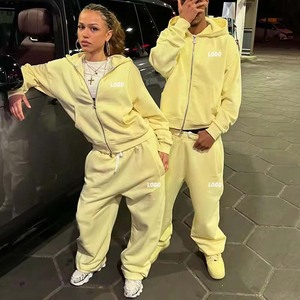 ชุดวอร์มผ้าคอตตอนแบบมีฮู้ดสำหรับทั้งชายและหญิงชุดวอร์มมีฮู้ดผ้าคอตตอนแบบเรียบมีซิป - Product Image 1