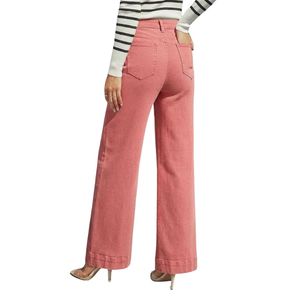 Jeans personnalisés rose poudré à jambe large et coupe courte pour femme, ourlet effiloché, en pur coton doux et respirant, de haute qualité - Product Image 2