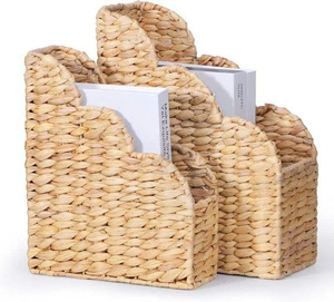 Porta Revistas de Jacinto de Agua con Borde Festoneado, Cestas de Almacenamiento Tejidas a Mano Naturales, Juego de 2 para Libros, Decoración del Hogar y Oficina - Product Image 1