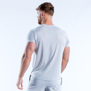 T-shirts de sport pour hommes à manches courtes, col rond, séchage rapide, coupe ajustée, haute performance, couleur platine, décontractés, vente en gros, tendance du moment - Product Image 5