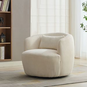 Poltrona Girevole a 360° in Velluto a Coste da 87 cm, Morbida Poltrona da Lettura per Club o Salotto a L Circolare - Product Image 3