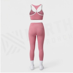<b>Pink</b> 2 Piece Yoga Set Racerback <b>Crop</b> <b>Top</b> High Waist Full Length Leggings Seamless Sportswear Women's Activewear - Product Image 2
