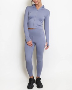 Conjunto Deportivo Ligero para Mujer con Chaqueta Deportiva de Manga Larga con Cierre Frontal y Leggings de Yoga para Entrenamiento y Fitness - Product Image 2