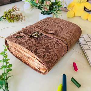 Handmade Cow Hide <b>Leather</b> Notebook with Alloy Buckle Vintage Floral Embossed Travel Journal Sketchbook Grimoire <b>Diary</b> - Product Image 4