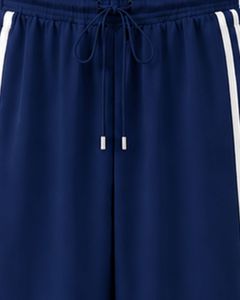 Manufacturer <b>Navy</b> <b>Blue</b> <b>Wide</b> <b>Leg</b> Track Pants With White Triple Side Stripes Women Casual Loose Fit Drawstring Streetwear <b>Trousers</b> - Product Image 6