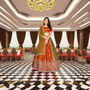 Lehenga Choli Fendy en tissu filet avec broderie complexe multi-fils, jupe évasée, blouse de créateur et dupatta contrastant – Tenue de cérémonie - Product Image 3