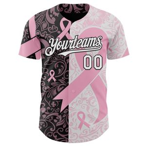 Maillot de baseball unisexe personnalisé, ruban rose, sensibilisation au cancer du sein, impression sublimée, uniforme d'équipe, 100% polyester respirant, manches courtes - Product Image 1