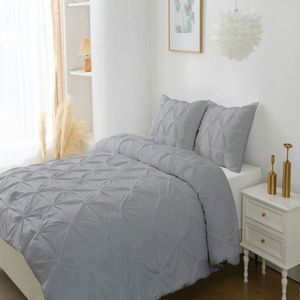 Queen Pintuck <b>Bedding</b> <b>Set</b> 3-Piece Comforter and Pillow Shams Gray Down Alternative Duvet Cover <b>Set</b> - Product Image 3