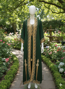 Abaya Kaftan en Georgette Vert Émeraude Royal, Brodé à la Main, Élégant, pour Fête de l'Aïd, Tenue de Soirée de Luxe, avec Broderie Zari Intricate, Longueur au Sol - Product Image 3