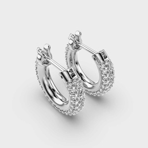 IGI Certified Lab Grown Round Diamond Pave Huggie Hoop <b>Earrings</b> <b>Solid</b> 925 Sterling <b>Silver</b> Luxury Diamond Hoop <b>Earrings</b> - Product Image 3