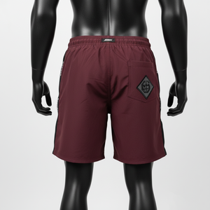 Shorts de bain pour homme en microfibre polyester premium 150 GSM, bordeaux, tissu à séchage rapide, empiècements latéraux, logo personnalisé par sublimation. - Product Image 3