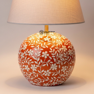 Lampe élégante en os incrusté d'orange |   Lampe de table florale faite à la main pour la décoration moderne de la maison - Product Image 6