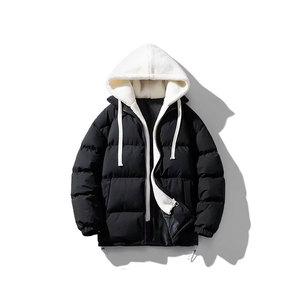 Wholesale Custom Men's Zipper Cotton Puffer <b>Jacket</b> Coat Hot Selling Stand Collar <b>Denim</b> Letter Printing Winter Standard - Product Image 4