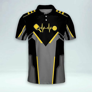 Maillot de pickleball personnalisé imprimé par sublimation, sans couture, unisexe, à manches courtes, séchage rapide, polo noir, gris, jaune, haut de sport d'équipe - Product Image 2