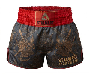 Shorts de boxe MMA Stalwart, design Cyber Wolf rouge, polyester et coton durables, protection personnalisée, équipement d'entraînement toutes saisons - Product Image 3