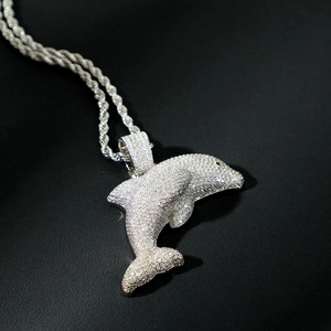 Colgante de Delfín de Plata 925 con Micro Pavé de Moissanita, Bañado en Rodio, Estilo Iced Out, Amuleto de Animal de Lujo, Colgante Bling para Rapper Hip Hop - Product Image 3