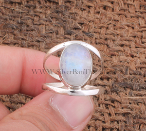 Bague en argent sterling 925 avec pierres naturelles de pierre de lune arc-en-ciel, sertie en clos, cinq pierres précieuses violettes authentiques, collection Février - Product Image 4