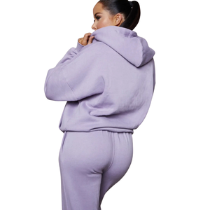 Women Winter Solid Full <b>Zip</b> Hoodie Tracksuit Set Drawstring Hood <b>Jogger</b> Trousers Elastic Waist <b>Pockets</b> Casual Two Piece Outfit - Product Image 2
