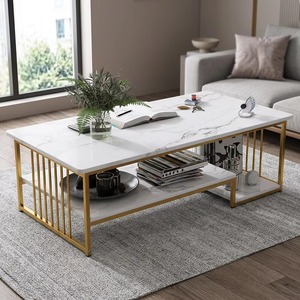 Mesa de Centro Moderna y Sencilla de Estilo Nórdico con Superficie de Mármol Sintético y Combinación de Mueble para TV, Fácil de Limpiar - Product Image 3