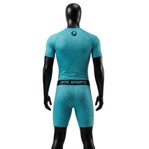 Turquoise Black <b>Men</b> Compression <b>Shirt</b> and Shorts Set Breathable Quick Dry Stretch Fitness Gym Training Running Workout Athletic - Product Image 2