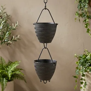 Chaîne de pluie martelée avec design de coupelles texturées, élément décoratif suspendu pour le jardin, le drainage extérieur et la décoration rustique de la maison - Product Image 2