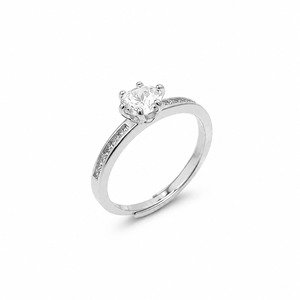 Anillo de Compromiso Clásico con Diamantes Redondos, Plata 925, Engaste de Garras, Banda Pavé, Joyería Fina para Mujer - Product Image 6