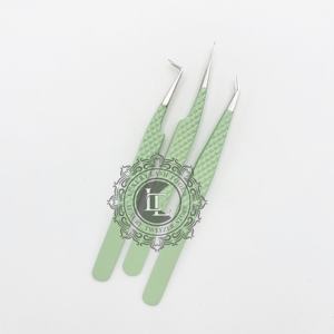 Pince à épiler d'extension de cils Lite vert menthe et pointe d'argent Diamond Grip Label privé en acier inoxydable durable testé à la main - Product Image 2