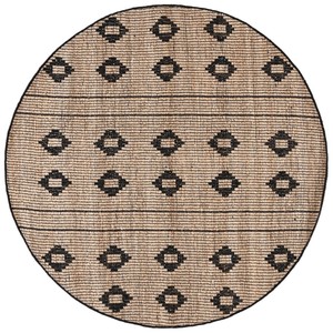 Alfombra Redonda de Yute con Patrón Geométrico, Estilo Bohemio, Tejido Plano, Antideslizante, para Sala de Estar - Product Image 1