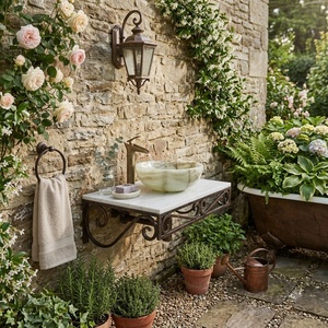 Support de lavabo sur pied en fer forgé néoclassique de luxe, support de lavabo antique en métal pour jardin - Product Image 3