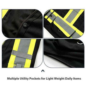 Gilet de sécurité réfléchissant haute visibilité pour homme, jaune et gris à rayures, respirant, col en V, vêtement d'extérieur décontracté avec poches, style automne - Product Image 5
