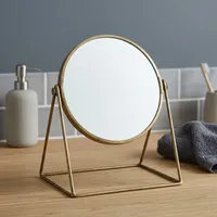 Miroir de table rond moderne en métal au design artisanal, double face, finition laiton, pour la décoration intérieure et les coiffures de mariage
