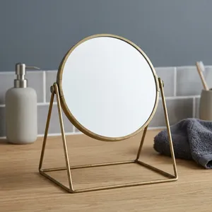 Artisan Design Modern Round Metal Desk <b>Mirror</b> with Two-Side Design Brass Finish Home Decor <b>Vanity</b> Decor for Wedding - Product Image 3