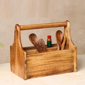 Wooden Utensil <b>Caddy</b> Handle Eco-Friendly Food Safe Flatware Organizer Storage Box for Kitchen <b>Tools</b> Vietnamese Cutlery Holder - Product Image 6
