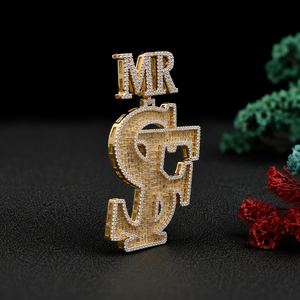 Pendentif personnalisé avec initiale MR en argent sterling 925, diamant moissanite, pendentif lettre serti de diamants, bijoux de luxe hip-hop, logo personnalisé - Product Image 2