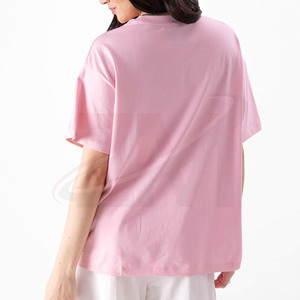 Camiseta Rosa para Mujer con Estampado de Dibujos Animados, Cuello Redondo, Manga Corta, Corte Holgado, Informal, 100% Algodón Jersey, Transpirable, para Primavera/Verano - Product Image 2
