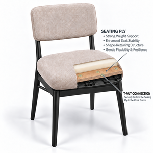 Siège de chaise de bureau en panneau de contreplaqué moulé sur mesure avec cadre interne et pieds de soutien renforcés, conception ergonomique incurvée de qualité commerciale - Product Image 3