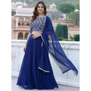 Women's Festive Wear Lehenga Choli in Royal Blue Embroidered Georgette - Product Image 5