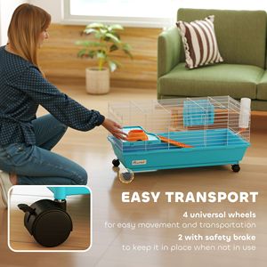 Cage pour petits animaux bleue de 35 pouces avec roulettes, pour lapins et cochons d'Inde, incluant gamelle, bouteille d'eau et mangeoire à foin - Product Image 5