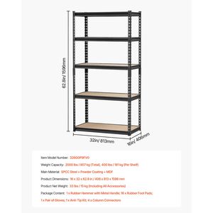 Scaffali per Garage a 5 Ripiani, Capacità 900 Kg, Regolabili in Metallo, 40,6 cm P x 81,3 cm L x 159,1 cm H, Soluzione di Stoccaggio - Product Image 4
