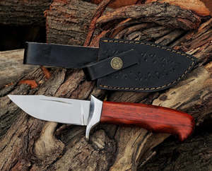 Couteau de chasse à lame fixe en acier carbone de qualité supérieure, manche en bois, couteau tactique de survie pour le camping en plein air - Product Image 1